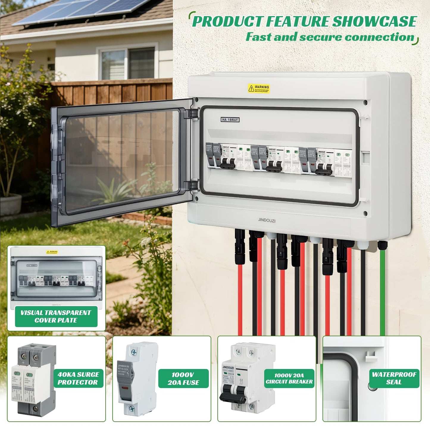 3 in 3 Out Solar Combiner Box,PV Combiner Box with 20A PV Fuse,DC 20A Circuit Breaker and Surge Protector,IP65 Solar Disconnect Switch Box for Indoor Outdoor Solar Panel System (3 in 3 Out 20A 1000V)