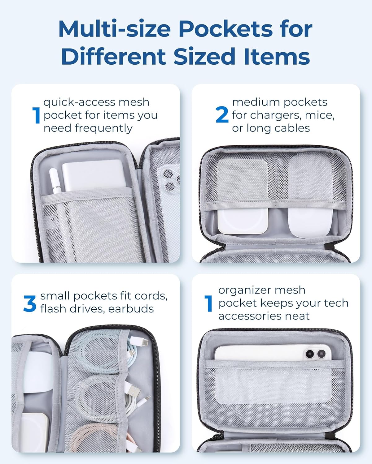 BAGSMART Electronics Organizer Travel Case, Cable Charger Cord Tech Organizer Pouch for Phone Charger Accessories