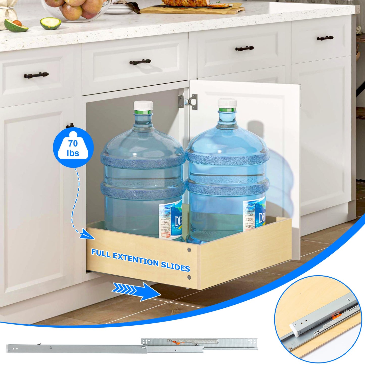 WelFurGeer Soft Close Pull Out Drawers for Cabinets, 11" W x 22" D Pull Out Cabinet Organizer, Smooth Slide-Out Shelves for Kitchen Cabinets, Durable Pullout Drawers for Home & Kitchen Organization