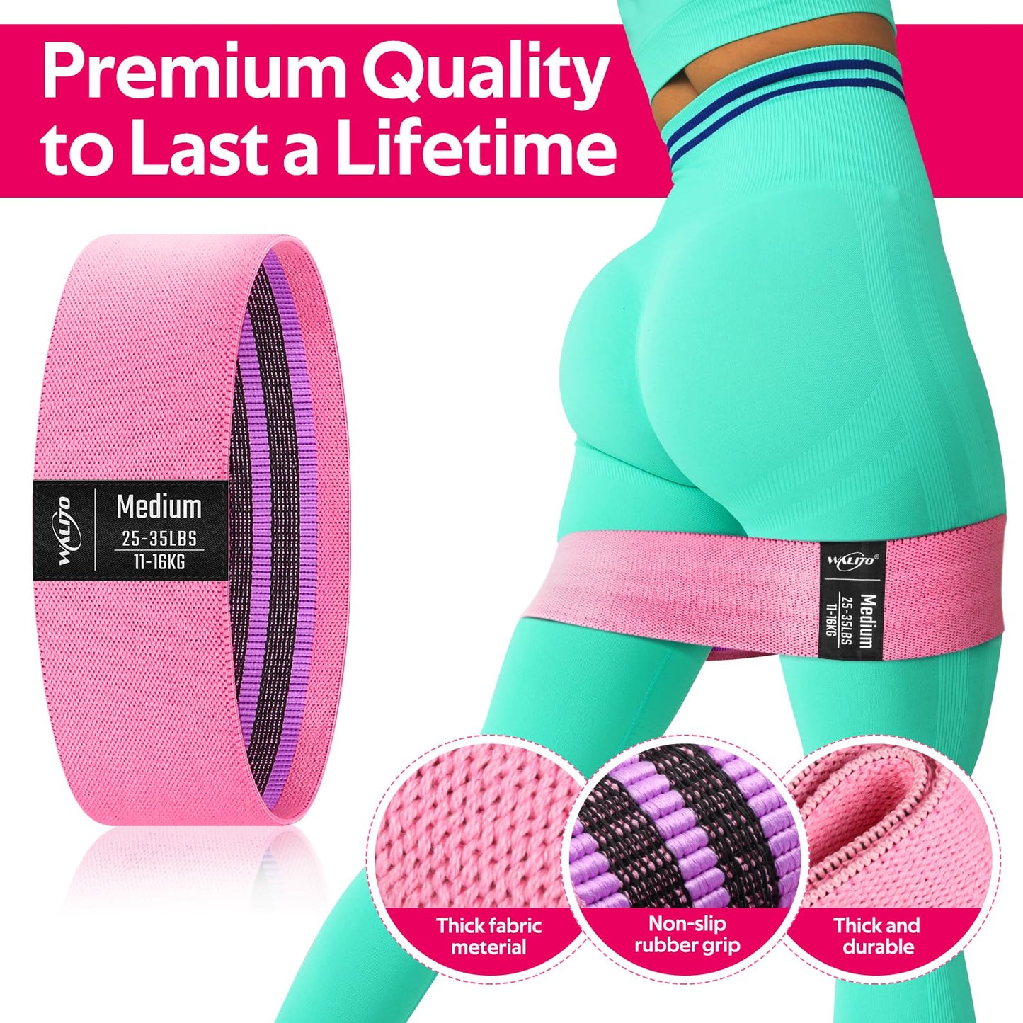WALITO Resistance Bands for Working Out, Fabric Exercise Bands for Legs and Butt, Workout Bands for Women and Men, Booty Band for Yoga Starter Set, Pilates, Rehab, Fitness and Home Workout