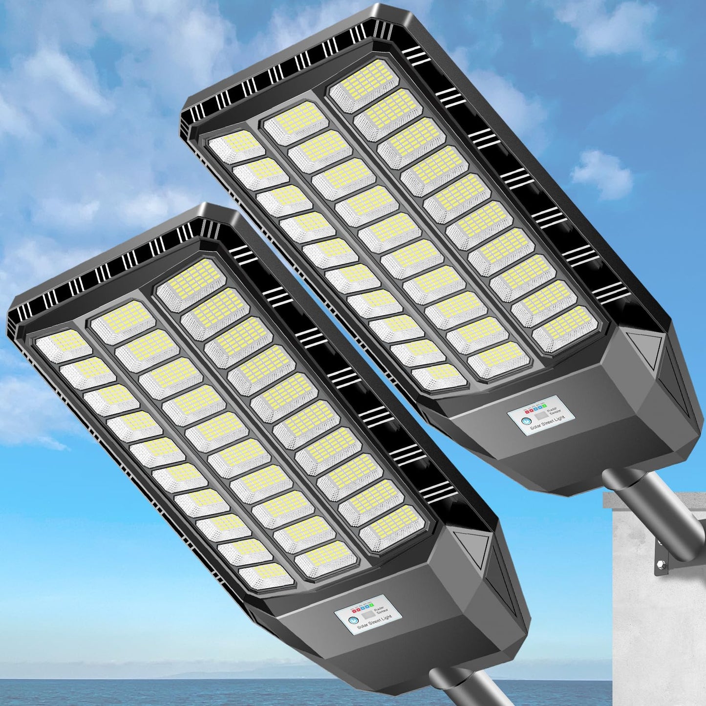 Deepn Solar Street Light, Commercial Grade Solar Lights Outdoor IP67 Waterproof, 9800W LED Flood Security Lights Motion Sensor & Dusk to Dawn Outdoor Lighting for Parking Lots, Streets & Yard, 2 Pack