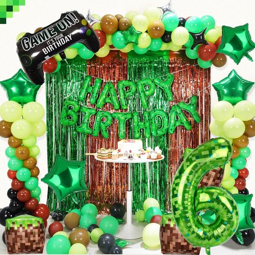 40 Inch Green Pixel Miner Number Foil Balloon Set 5Pcs Large Mylar Number Balloons for Boys Girls Pixel Cubes Video Game Birthday Party Decorations (6)