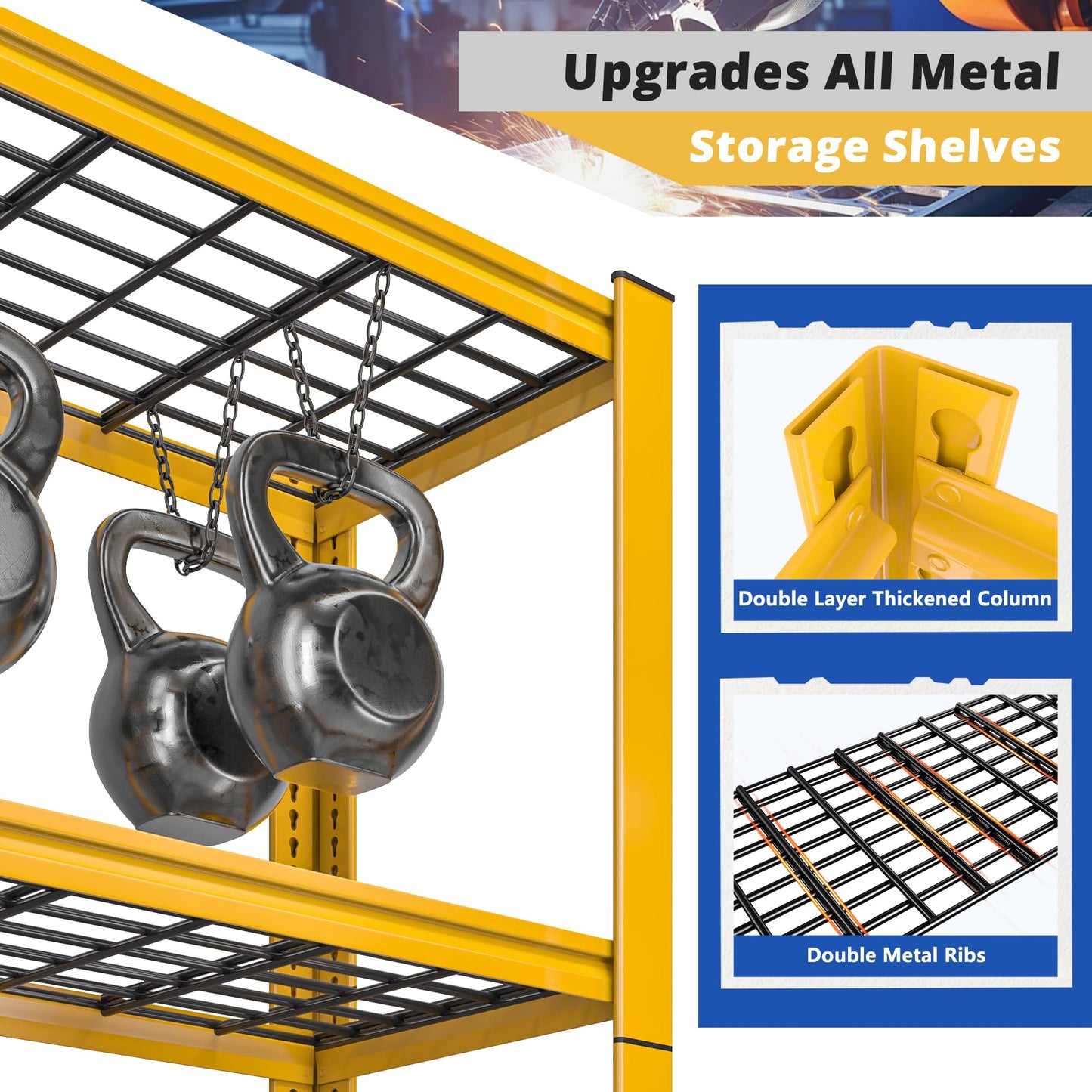 REIBII 2-Pack Commercial Heavy Duty Shelving, 3010 LBS Capacity per Shelf 72" H Industrial Storage Rack, 5-Tier Adjustable Boltless Rivet Metal Shelving Unit for Warehouse Garage Workshop Retail Store