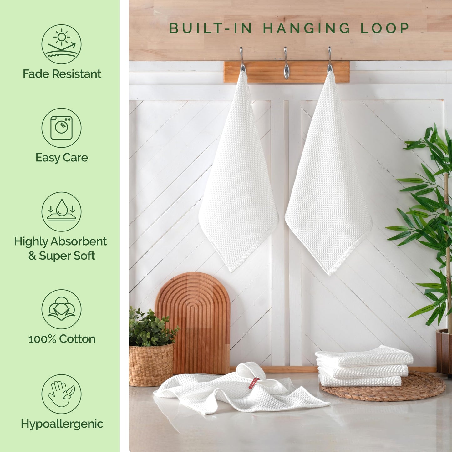 Elegant Comfort 100% Turkish Cotton 24-Pack Waffle Premium Kitchen Towels - Quick Drying and Super Absorbent Kitchen Dishcloth Towels, Ultra Soft Multi-Purpose Cleaning Towels, 13 x 13, White