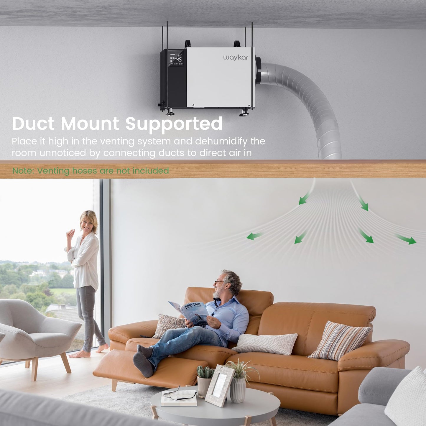 Waykar Commercial Dehumidifier with Pump and Drain Hose for crawl space, Basements, and Water Damage Unit
