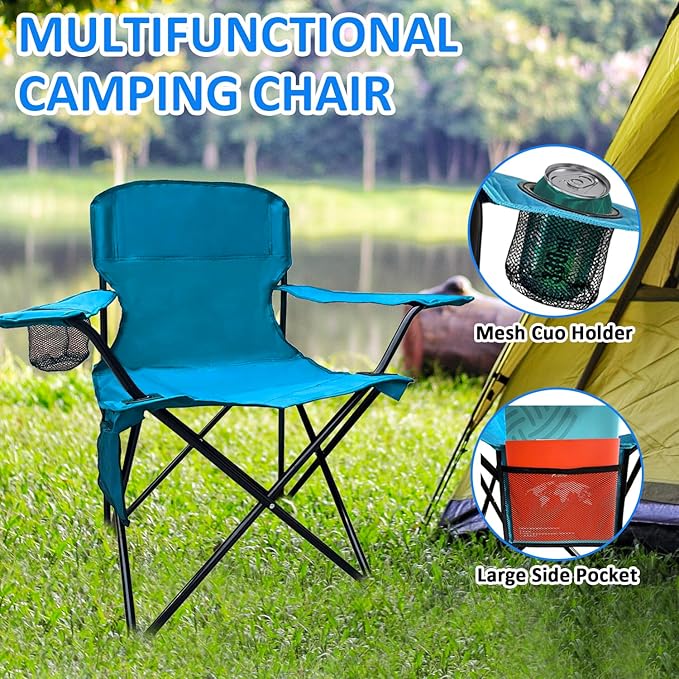 Folding Camping Chair, 225lb Capacity, Includes Cup Holder & Side Storage Bag, 5.5lbs Portable for Beach, Camping, Sport,Blue