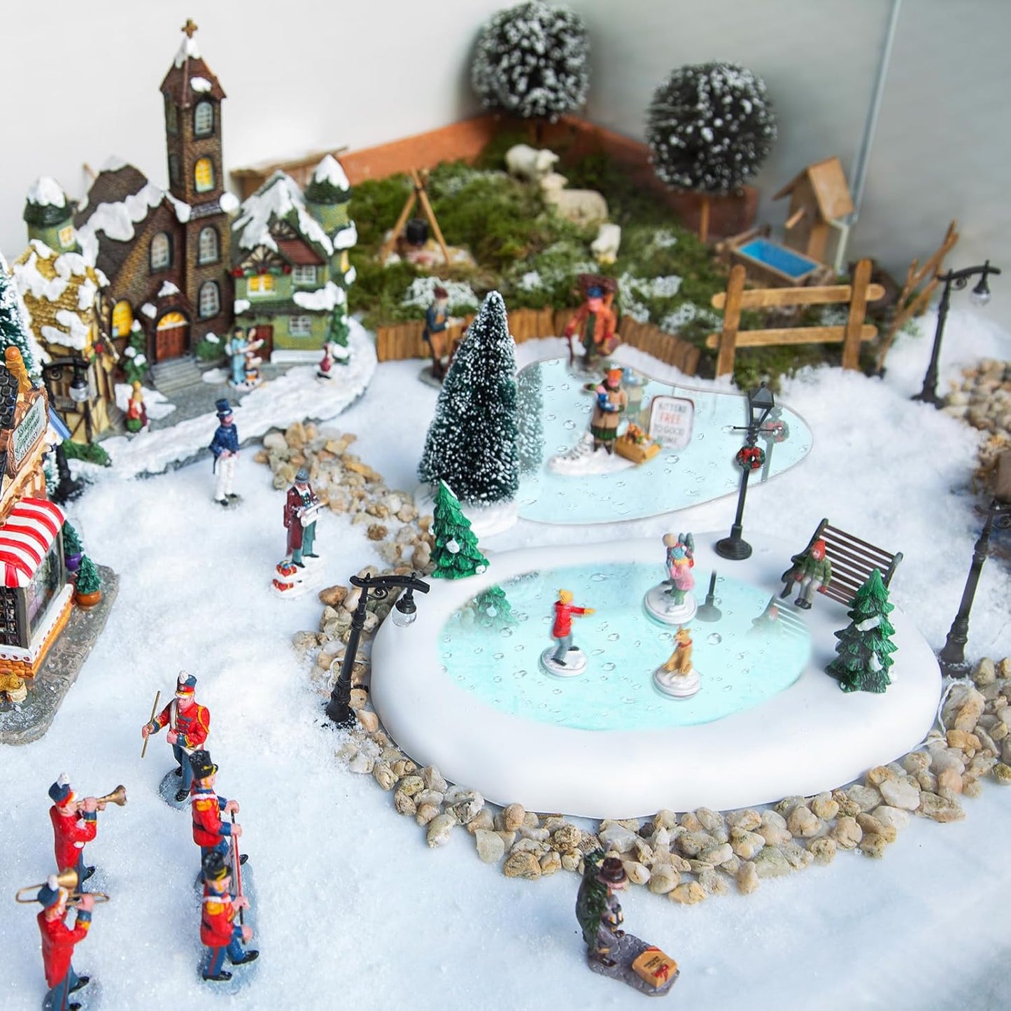 Sieral Miniature Christmas Village Pond - 6-Piece Ice Skating Rink Figurines | 4-Inch Holiday Decor