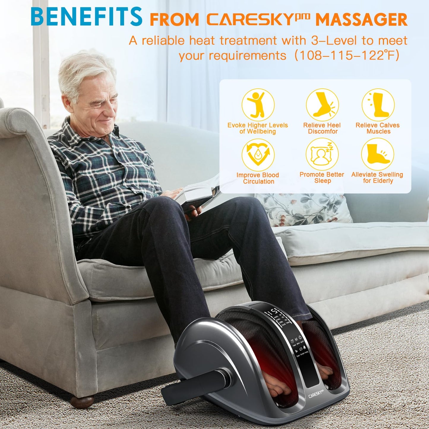 CARESKYpro Shiatsu Foot Massager with Heat, FSA Eligible HSA Foot and Calf Massager for Plantar Fasciitis, Neuropathy, Circulation and Pain Relief, for Home/Office, Gift for Men and Women