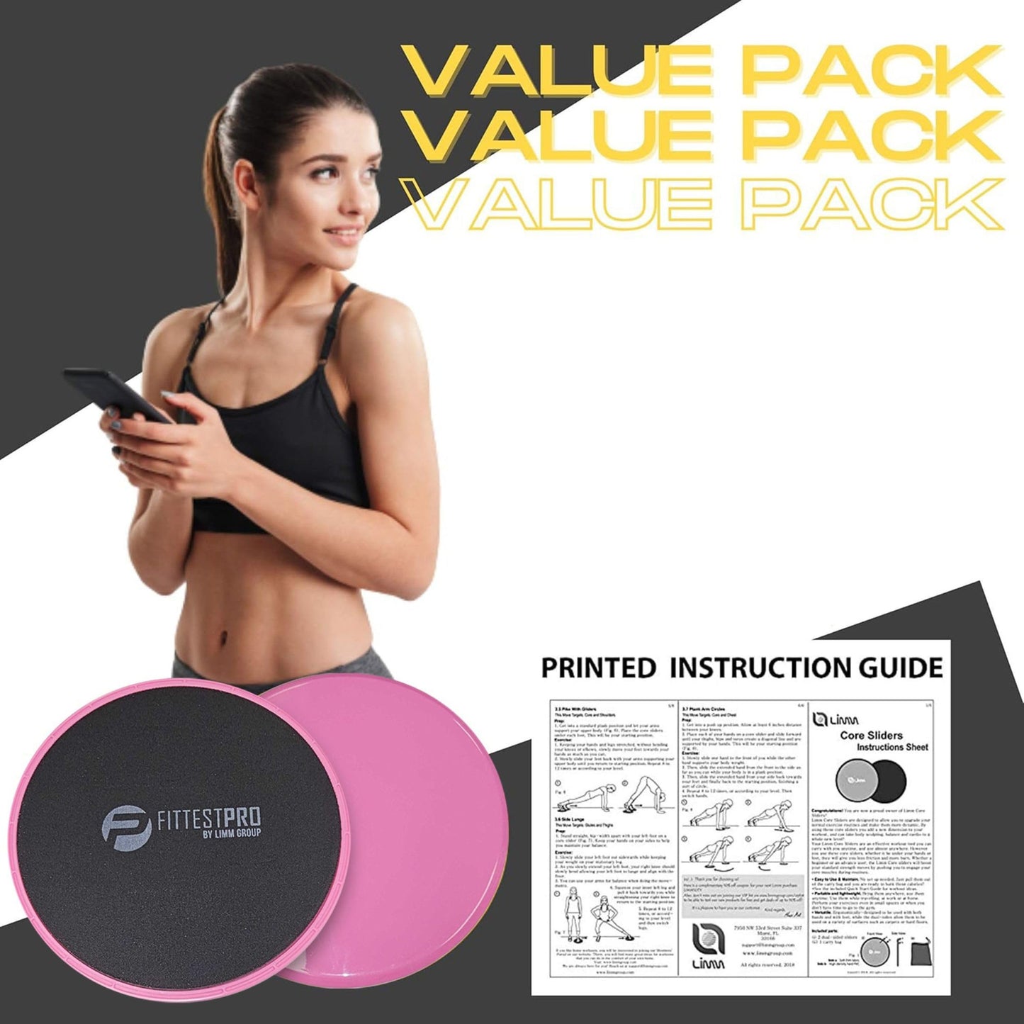 Limm Core Sliders for Working Out - Exercise Sliders Fitness, Stability, Ab, Legs & Full Body (Set of 2) - Bonus Carry Bag & Workout Ebook - Gym Gliding Disc Pads for Hardwood, Carpet & More