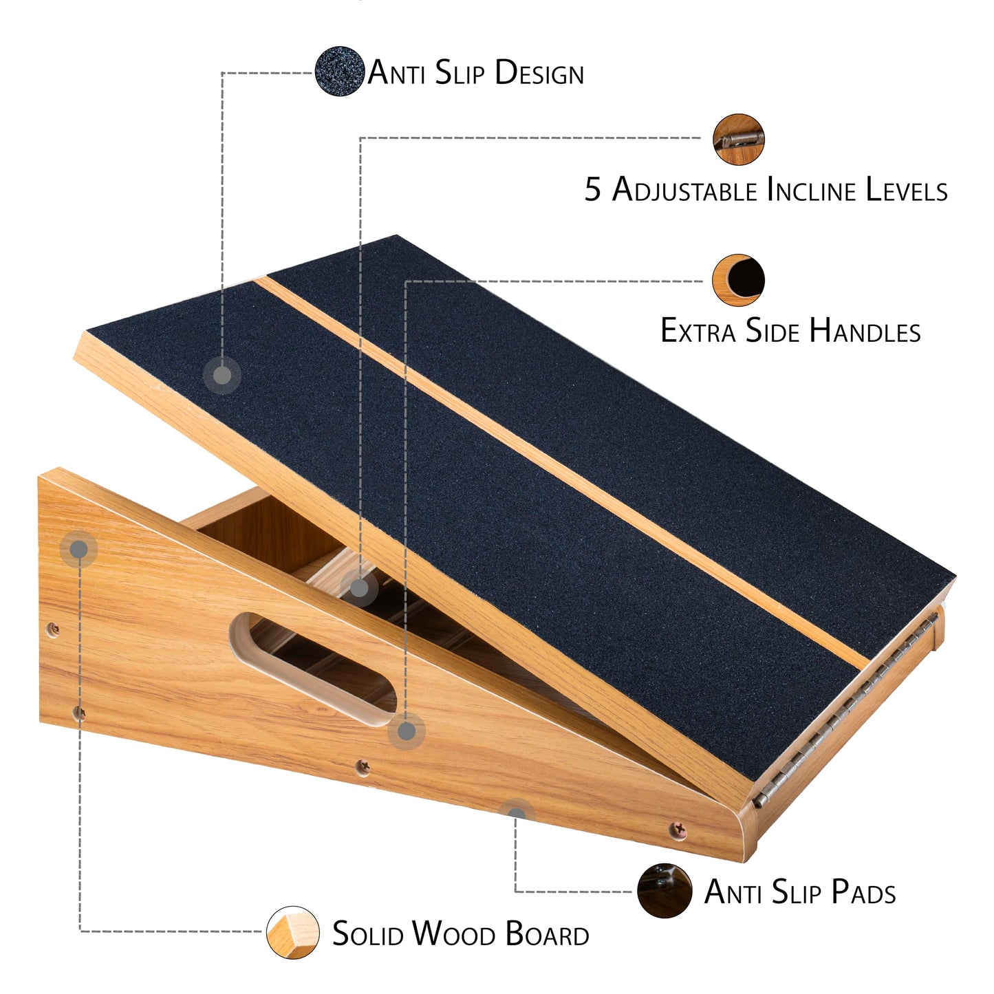 Professional Wooden Slant Board, 5 Positions Adjustable Slant Board for Calf Stretching Squats Incline Board and Calf Stretcher, Slant Squat Board for Knees Ankle Heel Feet Leg