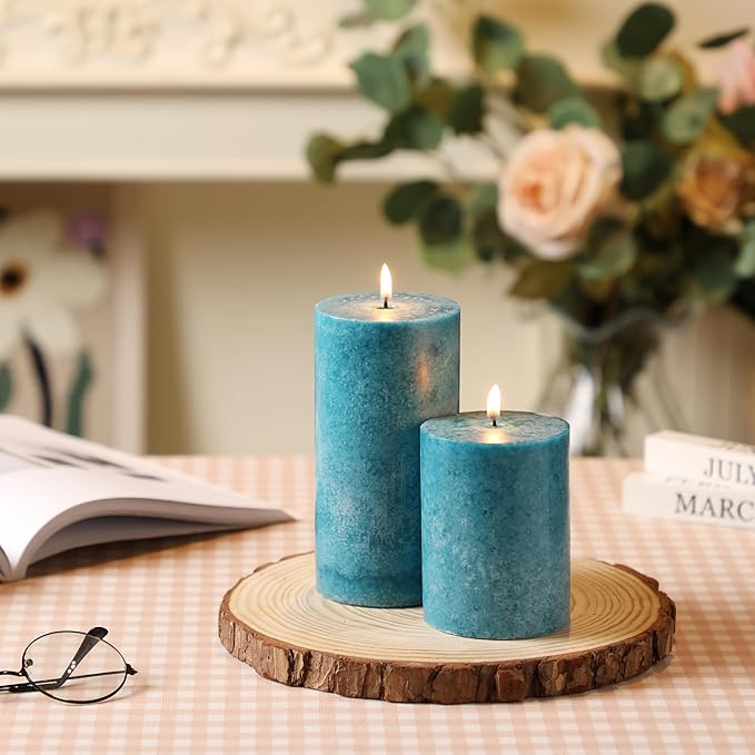 3x6 inch Blue Pillar Candles Set of 3, Unscented Pillar Candle, Dripless and Smokeless Large Candles, Candle for Home Decor, Dinner Table,Weddings, Holidays