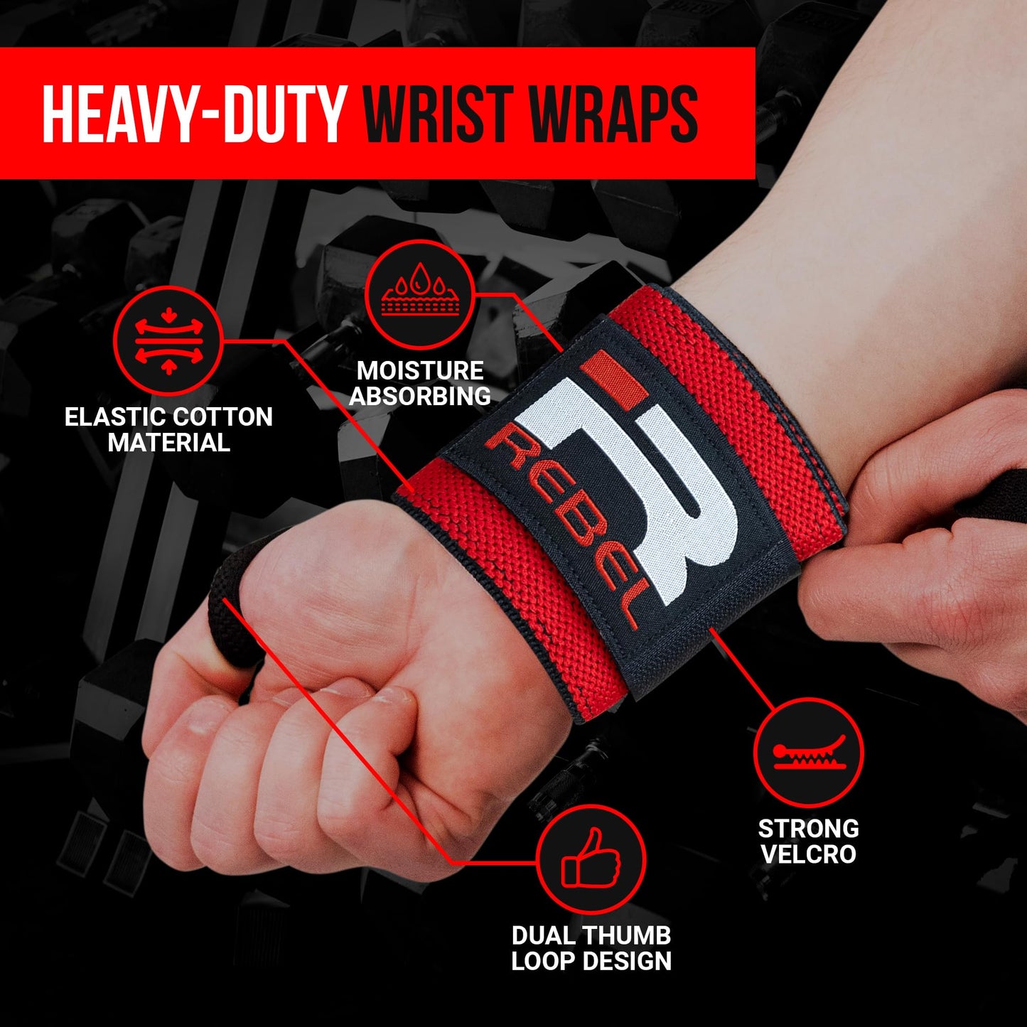 Iron Rebel Wrist Wraps - Flexible wrist support for weightlifting Straps for Men & Women - Comfortable & Durable Wrist Wraps for Everyday Lifting (Pair)