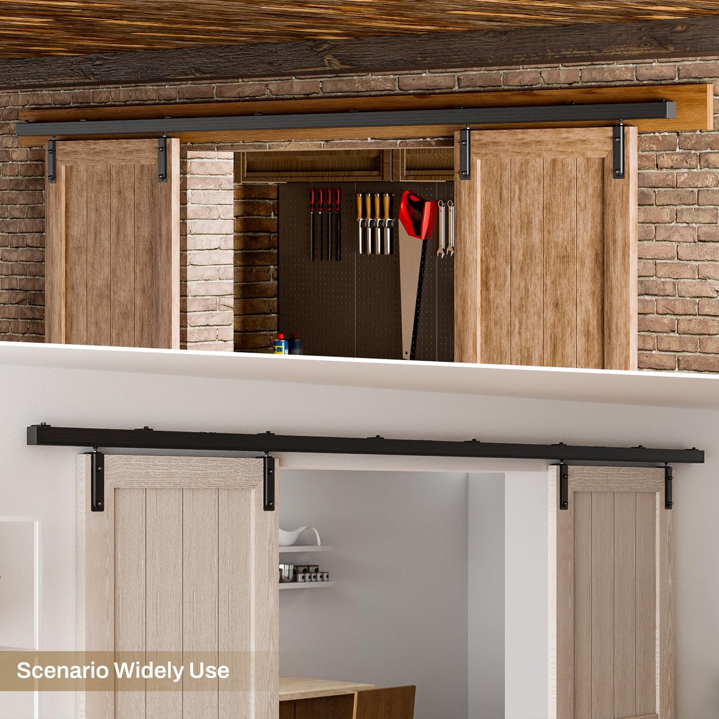 10FT/120'' Box Rail Sliding Barn Door Hardware Kit Aluminium Alloy Wall Mount, Smooth and Heavy Duty for Double Door (NO Door Panel)