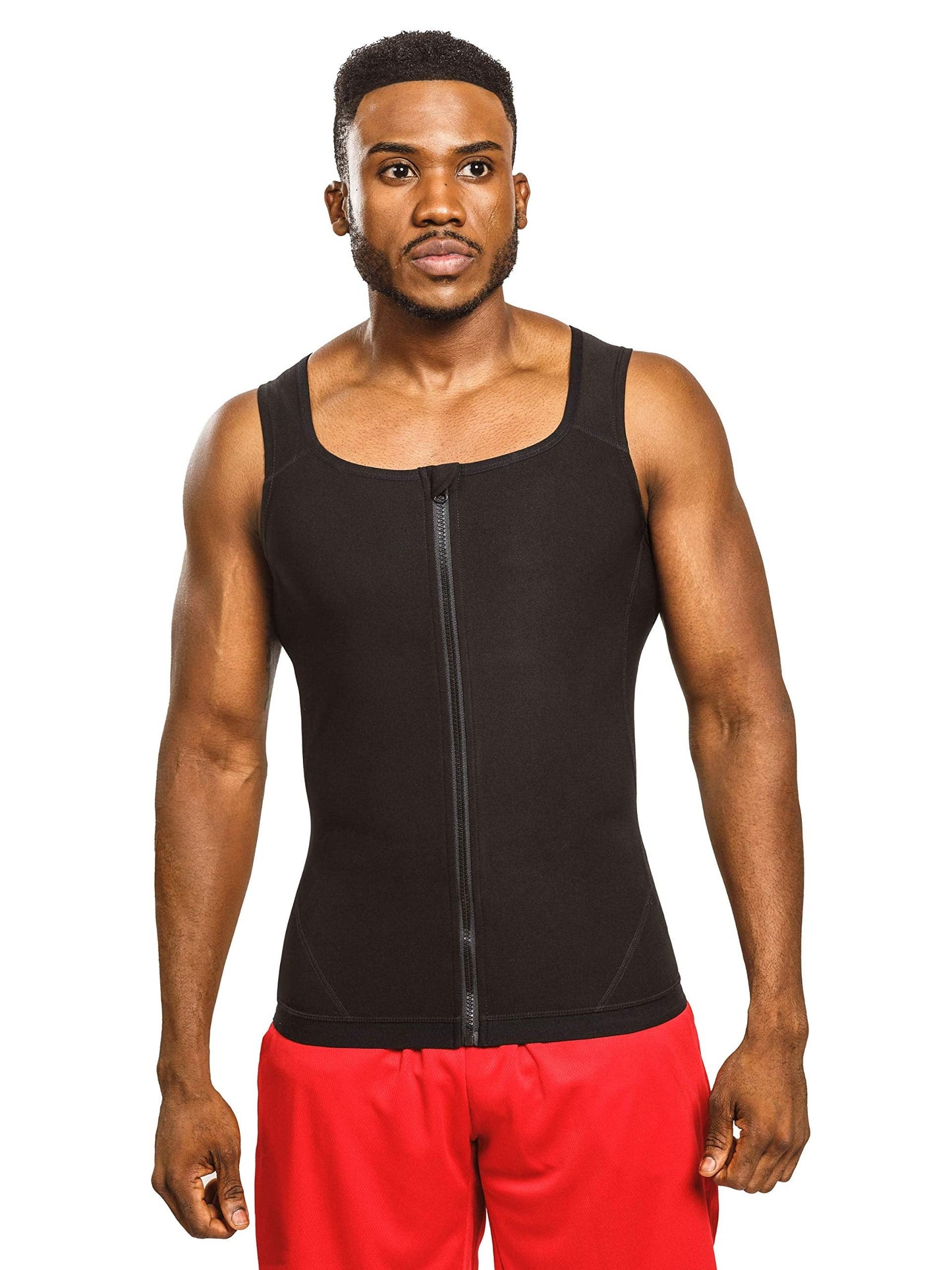 Sweat Shaper Men's Sauna Shirt Zip Tank for Gym, Exercise Sauna Suit (Black, 2XL-3XL)