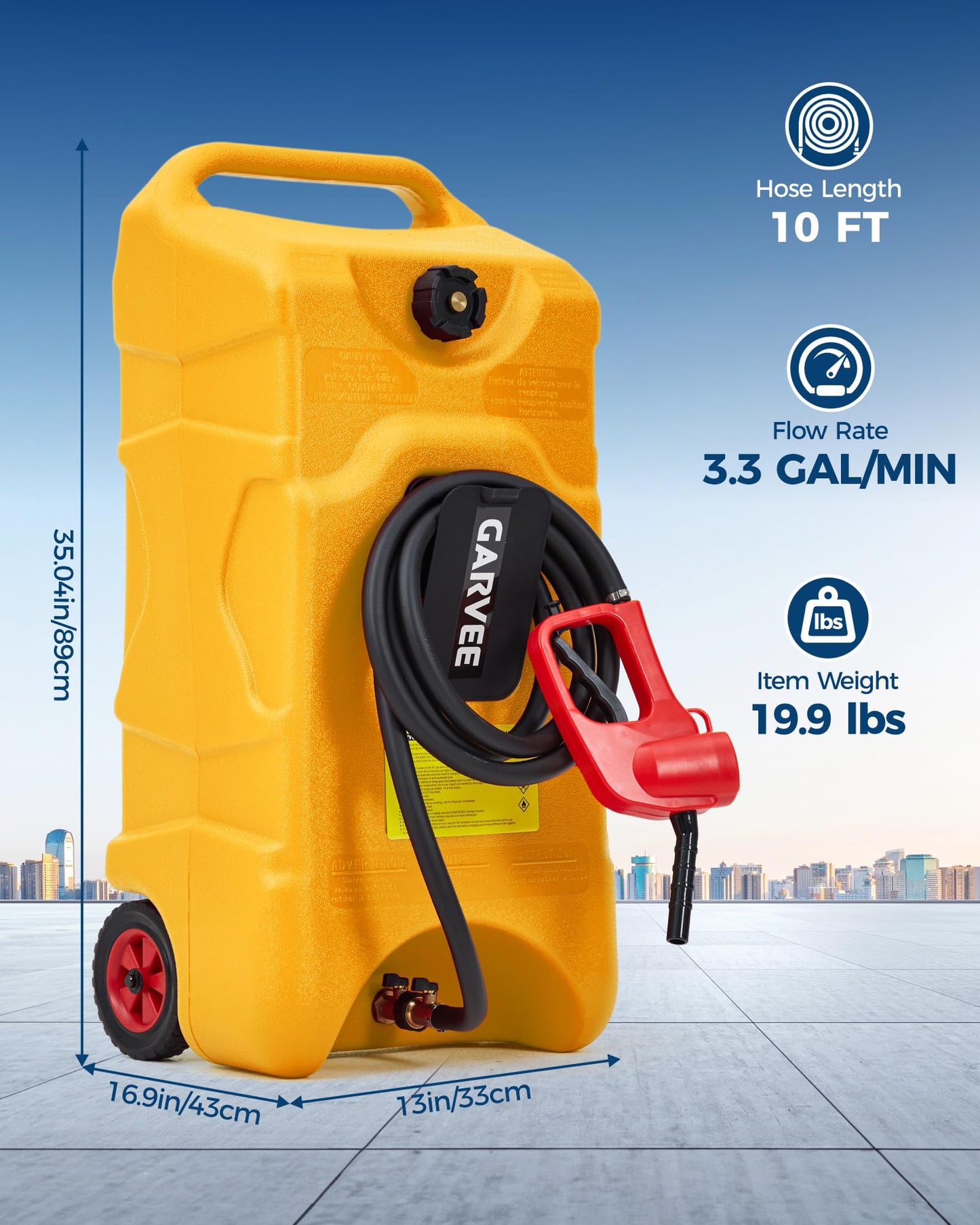 Garvee 16 Gallon Gas Can, Fuel Tank Container with LE Fluid Transfer Manual 10 FT Siphon Pump, Portable Diesel Gas Storage Caddy w/Wheels for Car, ATV, Weeder, Boat, Tractor,Snow Blower,Generator