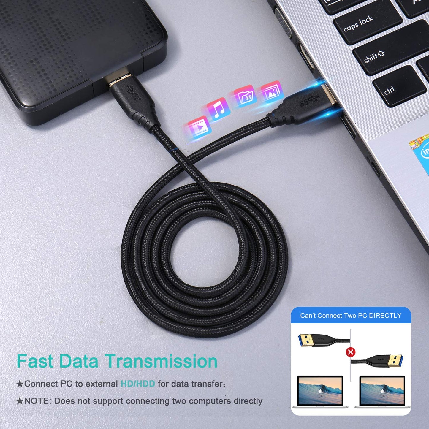 4-Pack 6ft 3.0 USB A to A Cable USB Male to Male Cable Braided Double End USB Cord Compatible for Hard Drive