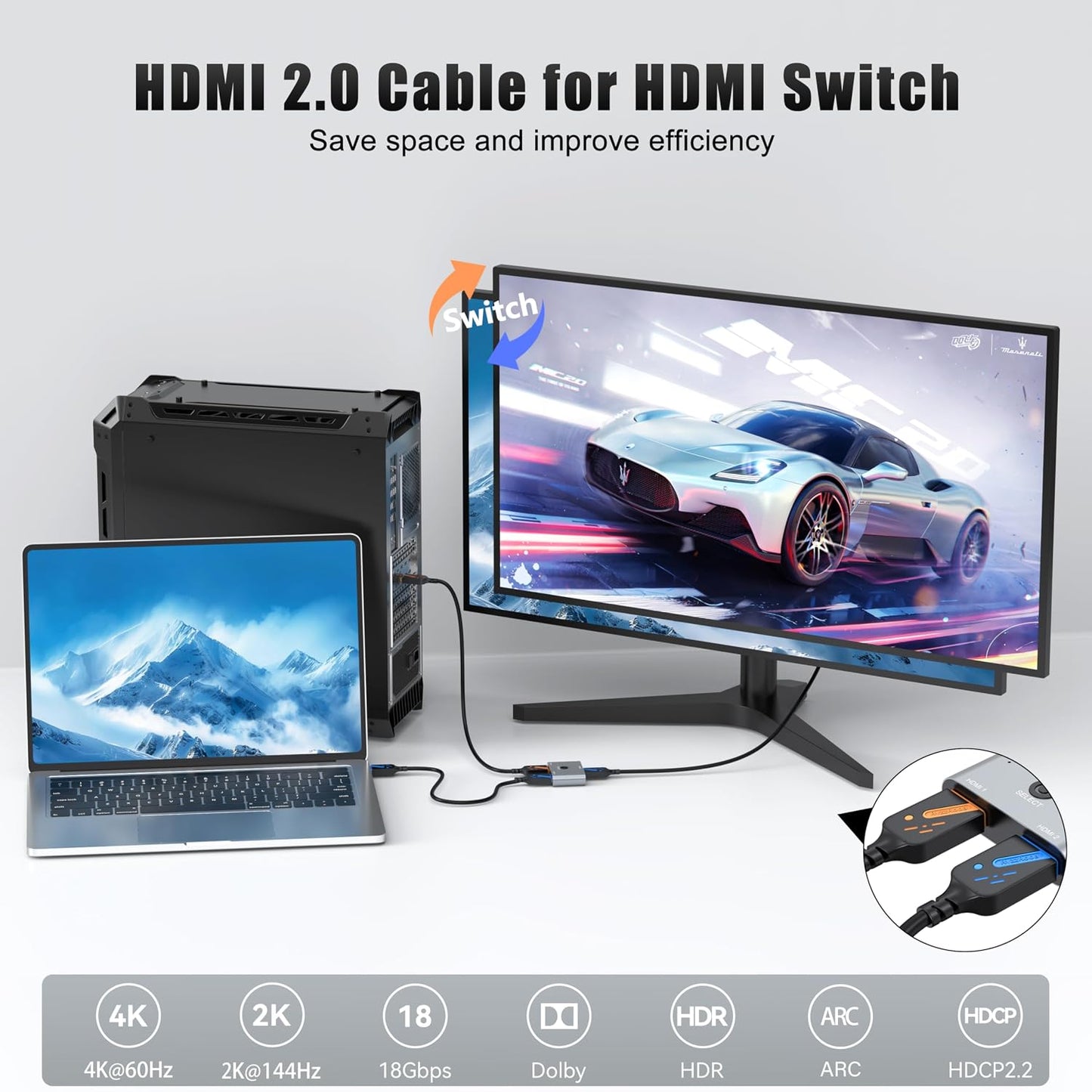 4K 3FT 5-Pack, 18Gbps 2.0 4K@60Hz, HDR10, HDCP2.2, Dolby PS5, HDMI Cables High Speed HDMI Monitor Cable, Support ARC