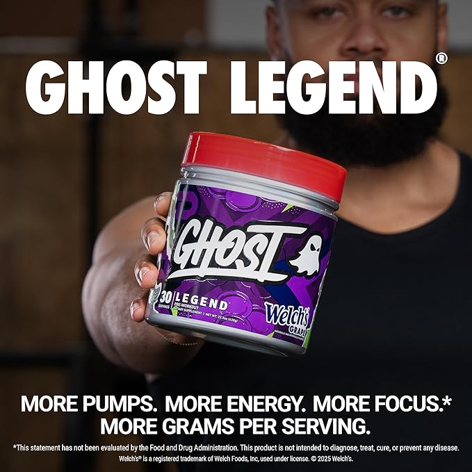 GHOST Legend Pre-Workout Powder, Welch's Grape - 30 Servings ??Pre-Workout for Men & Women with Choline, L-Citrulline, & Beta Alanine for Energy & Focus