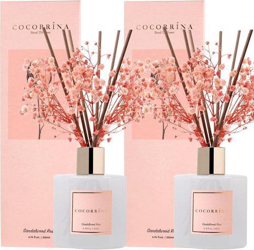 Cocorrína Premium Reed Diffuser Set - Sandalwood Rose & Baby's Breath | 2 Packs, 6.7oz Home Fragrance