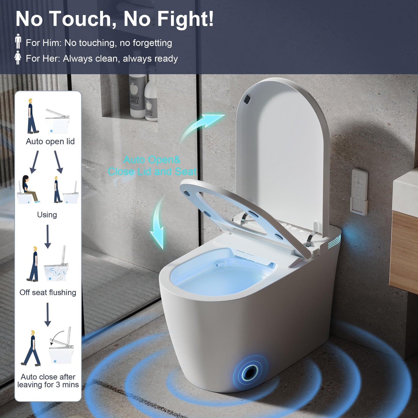 Smart Toilet with Bidet Built in, One Piece Bidet Toilet with Auto Dual Flush, Soft-Close Seat & Lid, Electric Tankless Toilet with Elongated Heated Seat, Foot Sensor, Warm Water & Dryer, LED Display