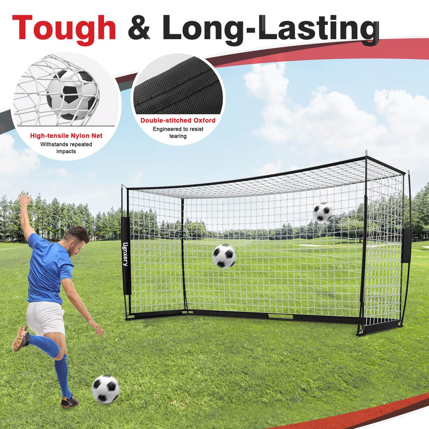 Portable Soccer Goal, Detachable 12x6 FT Soccer Goals Net for Backyard, Quick Setup Training Equipment with 1 Carry Bag, 12 Training Cones (Black)