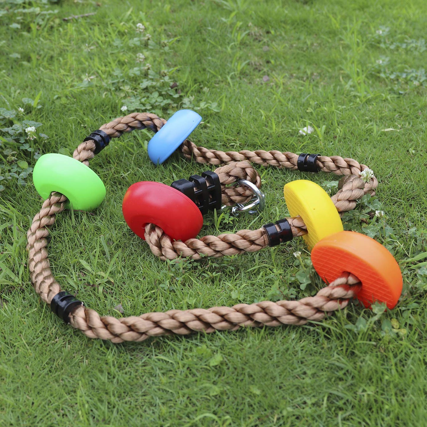 Rainbow Craft Colorful Climbing Rope - 6.5ft with 5 Knotted Foot - Kids Ninja Rope for Ninja Warrior Slackline Obstacle Course Accessories Kids Swing Set Backyard Play