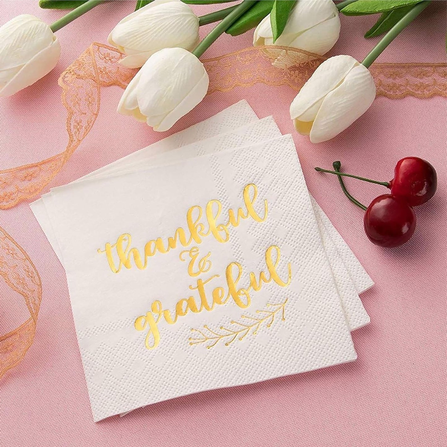 50 Pack Thanksgiving Cocktail Napkins Party Supplies Table Decorations, Thankful and Grateful (5 x 5 In)