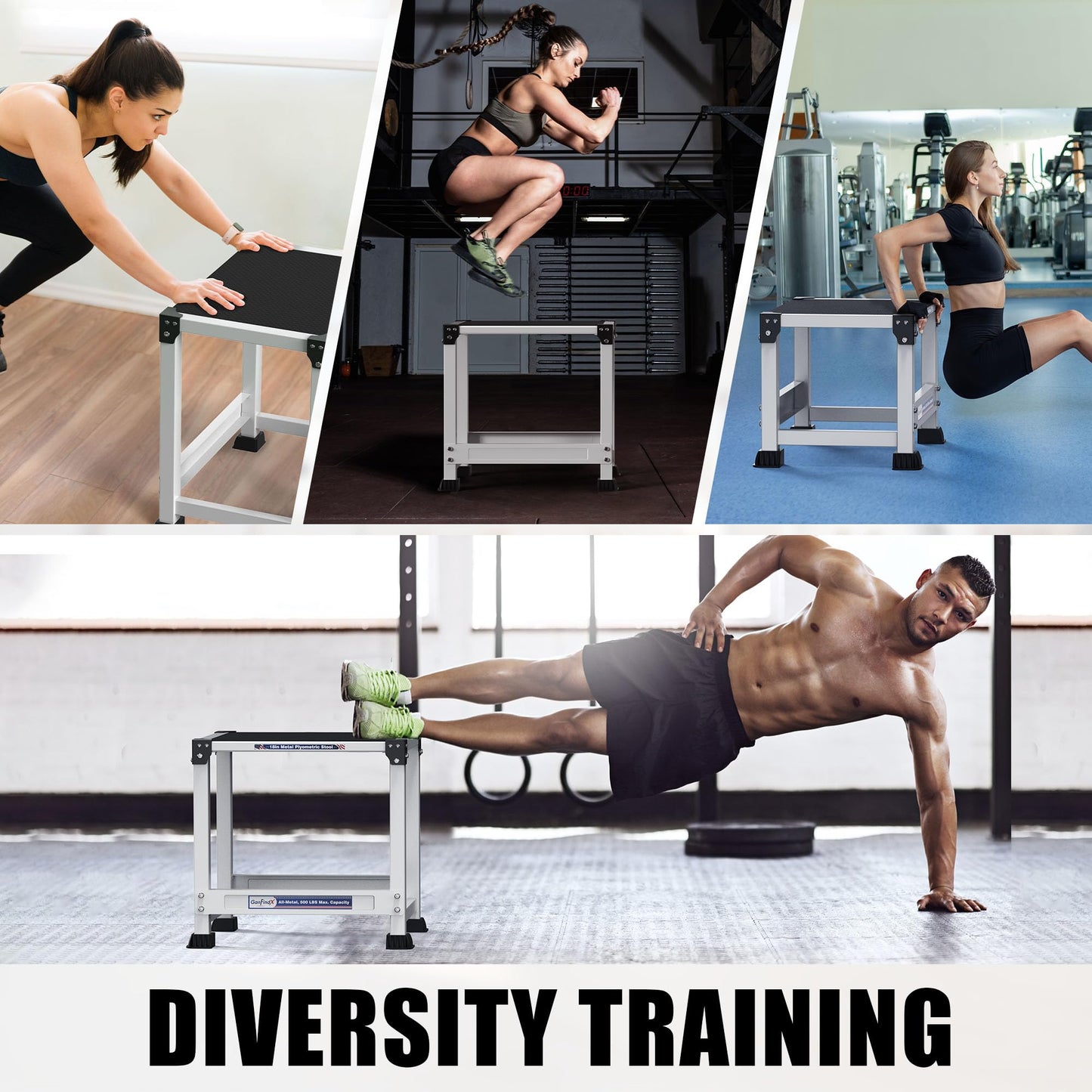 GanFindX Steel Plyo Box 12 Inch with 15 * 12 Inch Surface Metal Plyometric Jumping Box Home Gym Jump Trainer for Fitness Exercise Agility Stamina Conditioning Strength Training, White