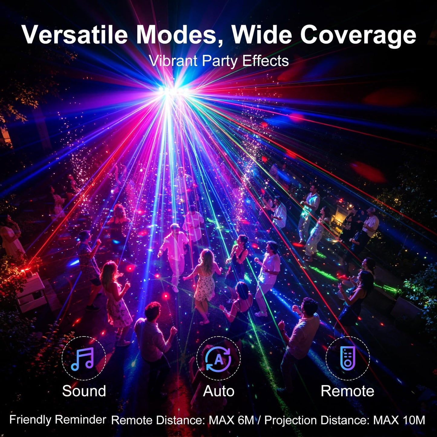 6-in-1 DJ Party Lights, DMX512 & Music Sync Stage Light, Multi-Effect Disco Ball Light with RGB Pattern, UV Black Light & Golden Strobe, Indoor LED Lighting for KTV, Bar, Club and Daily Gathering