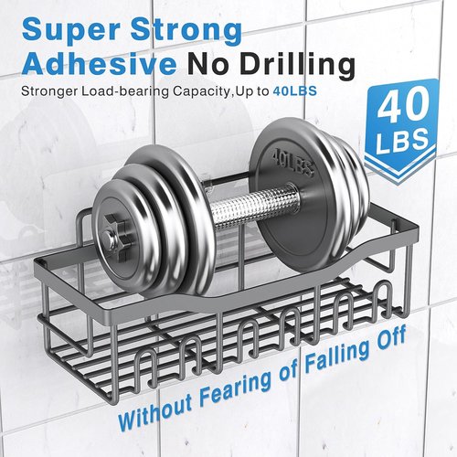 EUDELE Rustproof Stainless Steel Shower Caddy - No Drill Adhesive Organizer with Large Capacity | XL Size for Bathroom & Kitchen Storage