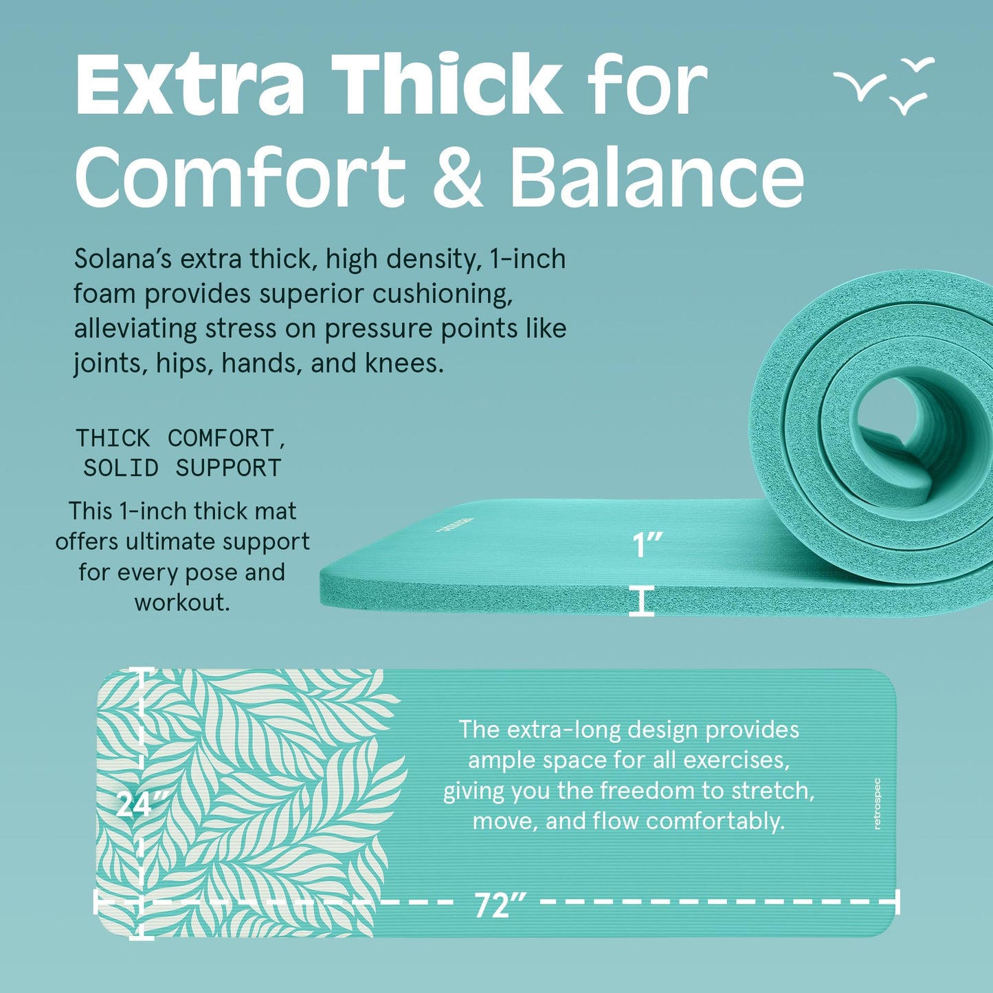 Retrospec Solana Yoga Mat 1" Thick With Nylon Strap For Men & Women - Non Slip Exercise Mat For Home Yoga, Pilates, Stretching, Floor & Fitness Workouts