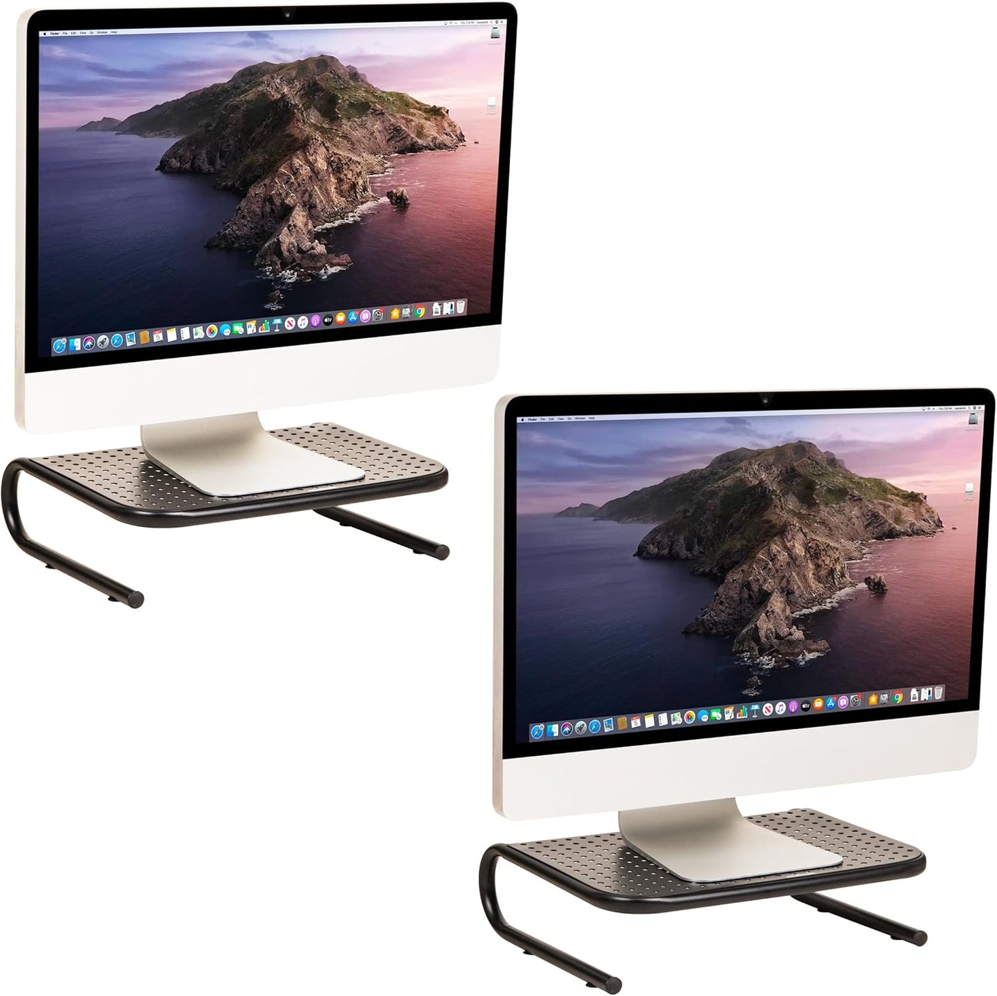 Set 2, Mind Reader Monitor Stand, Ventilated Laptop Riser, Desktop Organizer, Metal, of Black