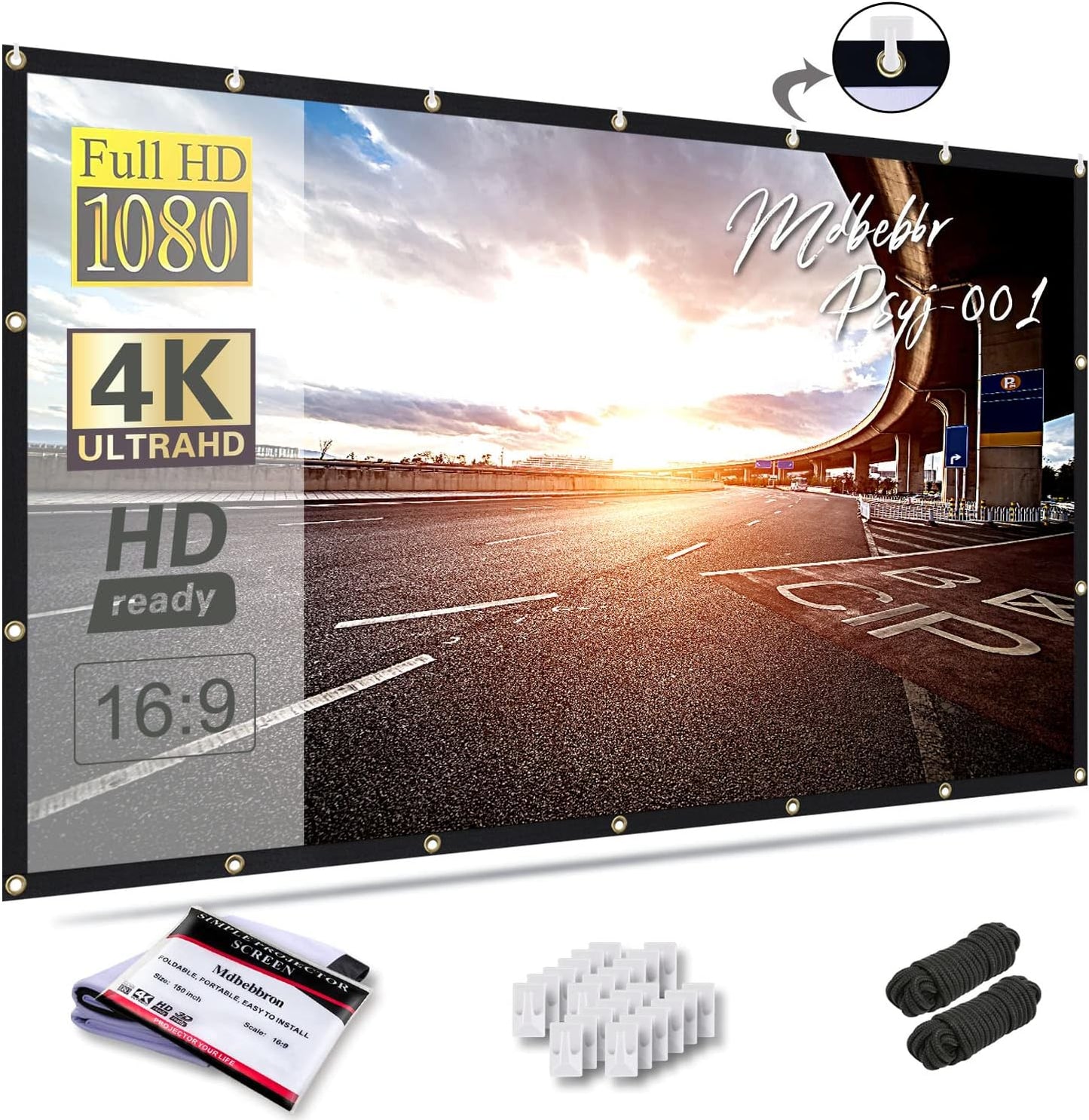 Mdbebbron 150 inch 16:9 Projection Screen Foldable Anti-Crease Portable Projector Movies Screen for Office Home Theater