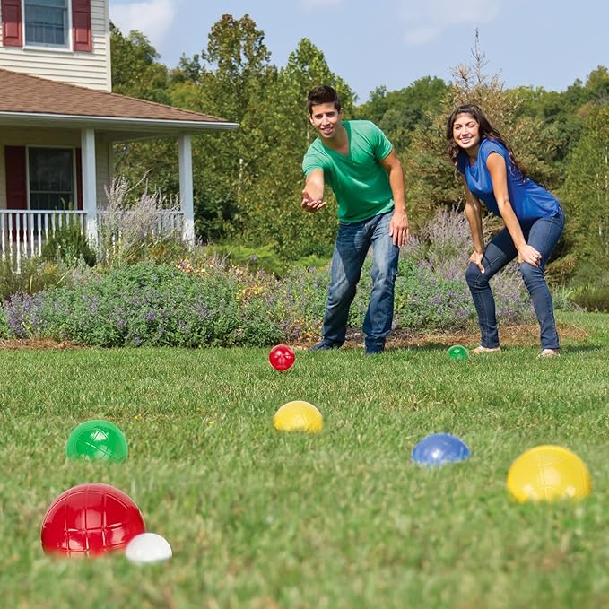 Pointyard 90mm Bocce Ball Set with 8 PE Balls, 1 Pallino, Carrying Bag, Measuring Tape - Family Game for Outdoor/Lawn/Beach/Park