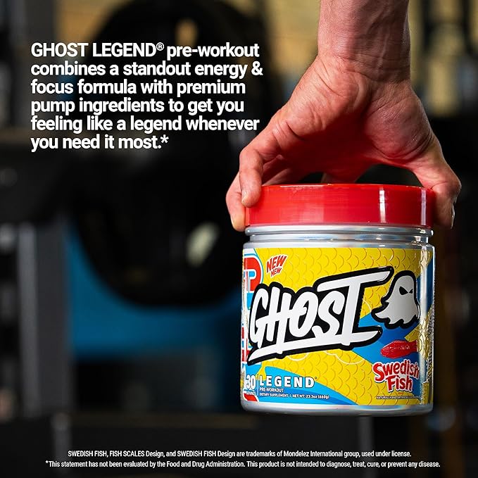 GHOST Legend Pre-Workout Powder, Swedish Fish - 30 Servings ??Pre-Workout for Men & Women with Caffeine, Choline, L-Citrulline, & Beta Alanine for More Pumps, Energy & Focus - Vegan Friendly