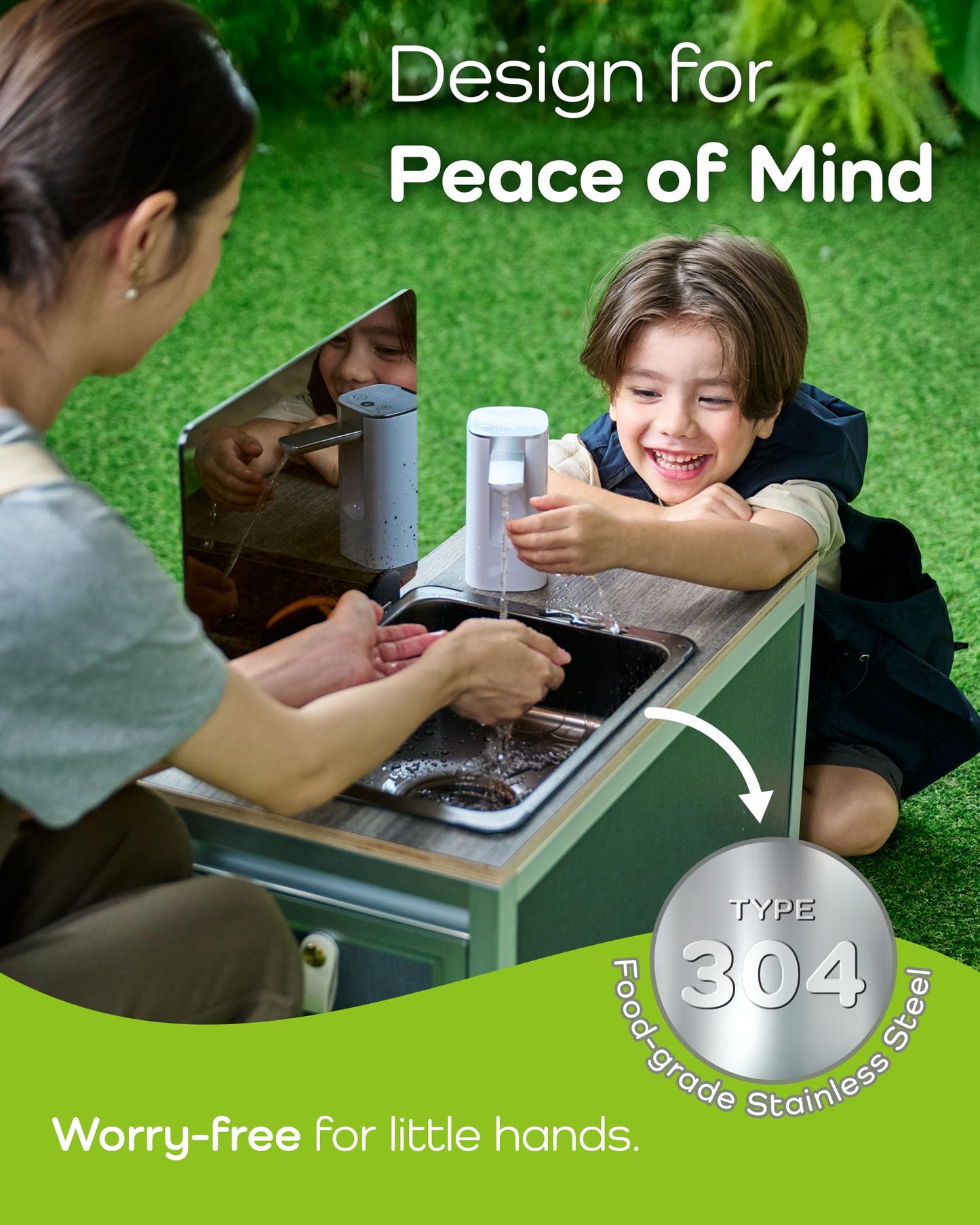 304 Stainless Steel Portable Camping Sink – Heavy Duty Outdoor Handwash Station w/Touchless Faucet, Folding Table & Cabinet – For RV, Backyard & Kids