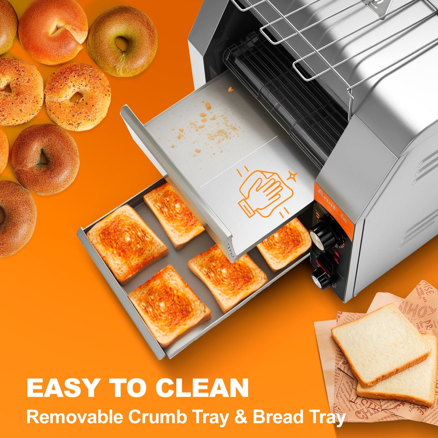 Anatole Commercial Conveyor Toaster 400 Slices/Hour Stainless Steel Electric Toaster Oven Heavy Duty 1700W for Bun Bagel Bread Waffle Coissant Buffet Restaurant Cafe Hotel