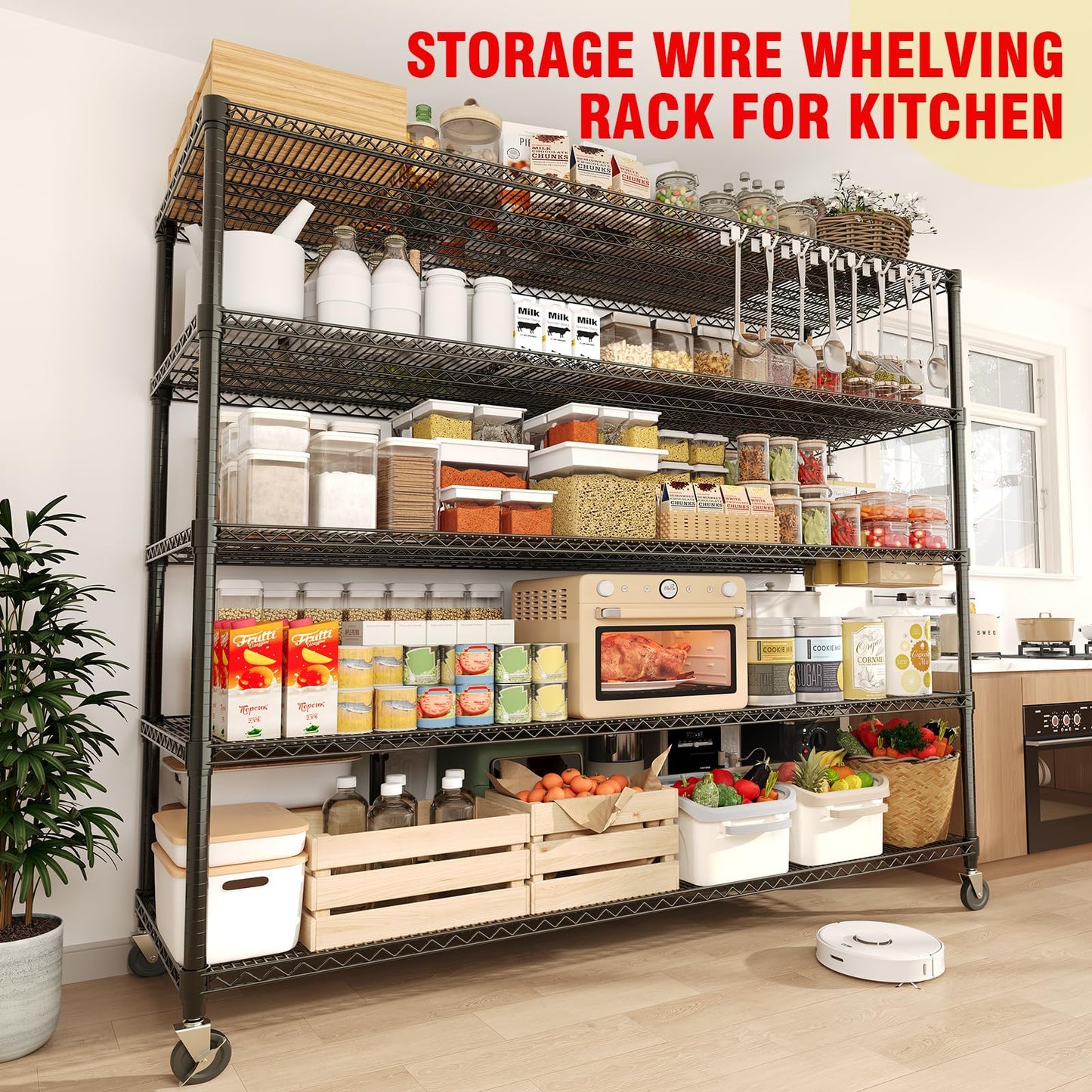 ExploreHorizon 5-Tier Metal Storage Shelving Unit, 3300 Lbs Load Capacity Heavy-Duty Shelf Organizer, Adjustable Wire Rack Shelves for Garage, Pantry & Kitchen, 82.6" h x 59" w x 23.6" d