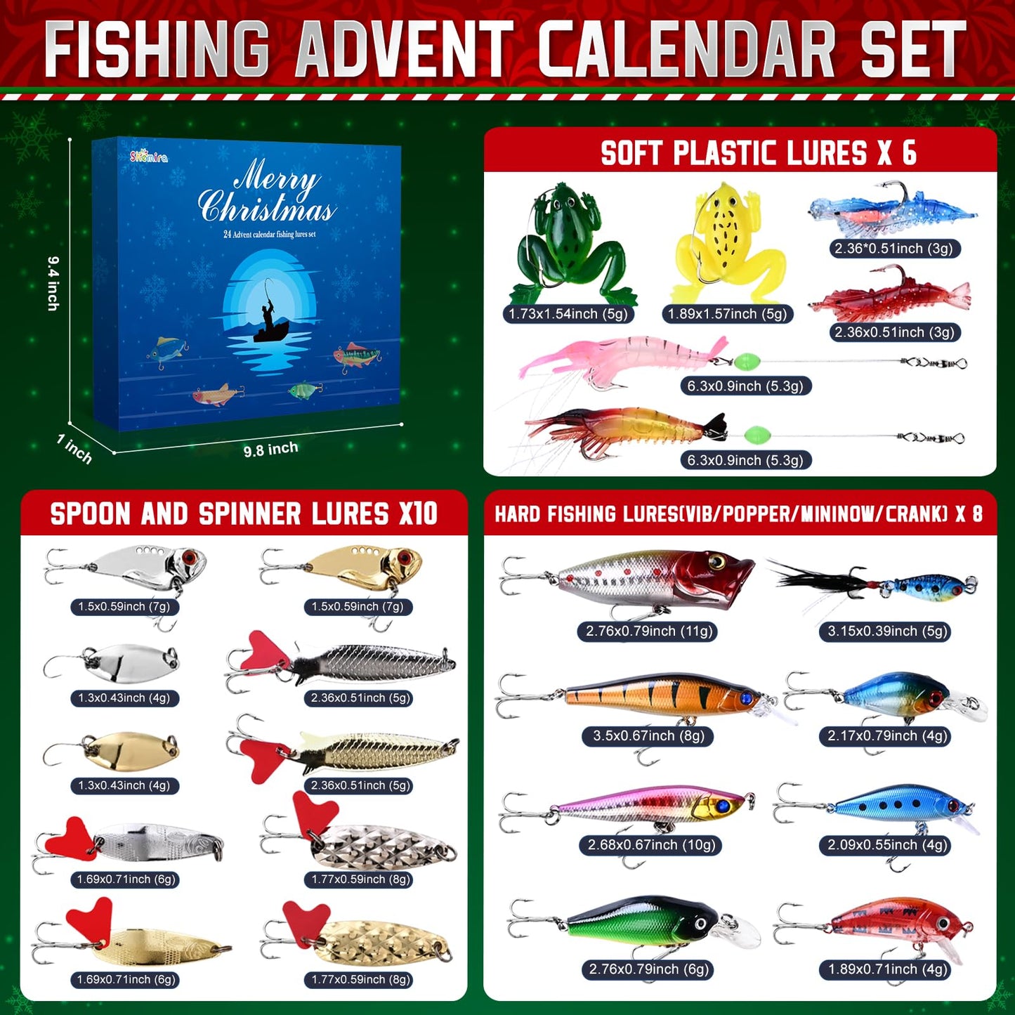 Shemira Fishing Advent Calendar 2025, Fishing Lure Advent Calendar 2025, Advent Calendars' 2025 Adult for Men, 24 Days Christmas Countdown Advent Calendar