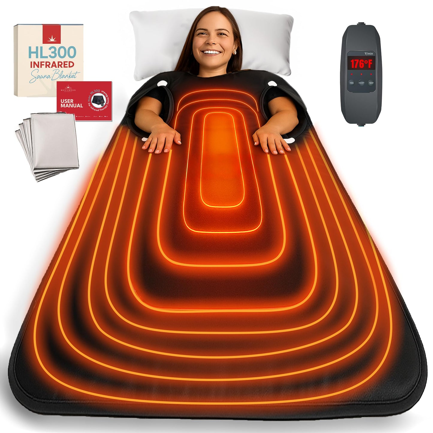 American Wellness Authority Infrared Sauna Blanket for Home, HL300 Personal Far Infrared Heat Blanket, Portable Dry Sauna Bag, Adjustable Temp 95-176°F, 110V 500W, 70" x 31"