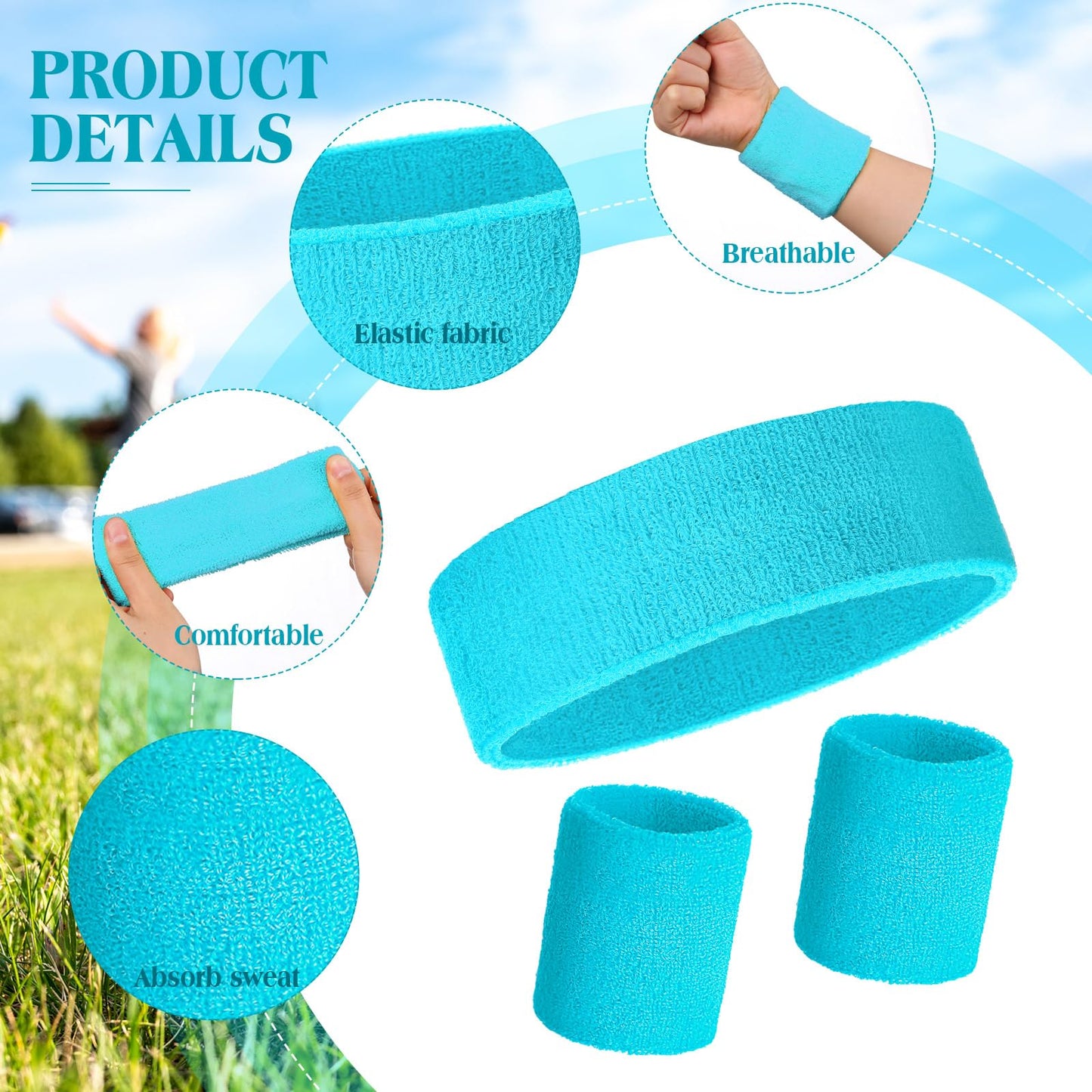 Yuxung 72 Pcs Neon Sweatbands Set for Women Tennis Wristbands Cotton Terry Cloth Sports Athletic Sweat Bands for Running Gym Basketball Workout Sports 80s 90s Costume Cosplay Party (Neon Blue)