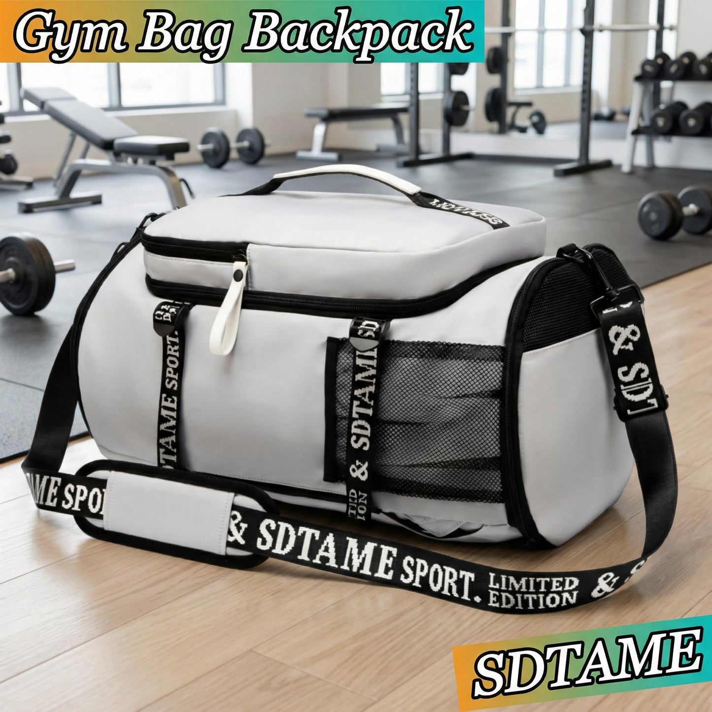 Gym Duffle Bag Backpack with Shoe Compartment,4 ways Travel Backpack for Women and Men,Multi-Functional bag with Waterproof Layer&Laptop Compartment for Fitness, Travel,Camping(Grey)