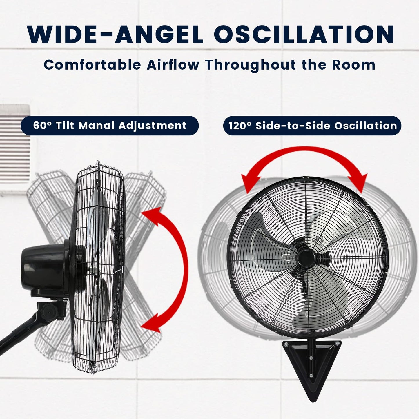 TMWINGS 20 Inch Wall Mount Fan, 2 Pack Heavy Duty Oscillating Wall-Mounted Fan with 6600 CFM, High Velocity 3 Speed Fans with Adjustable Tilting for Workshop, Garage, Patios, Industrial, Black
