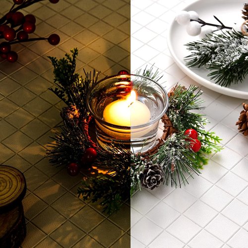 Dingion 12 Pcs Christmas Votive Candle Holder Set - Decorative Glass Tealight Holders for Holiday Table Decor