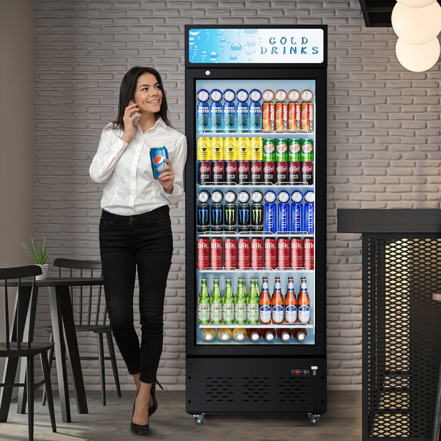 Ferueo Commercial Beverage Refrigerator, 15 Cu.ft.Display Fridge Glass Door Upright Display Door with Adjustable Shelves LED Light for Restaurant,Grocery Stores,Office