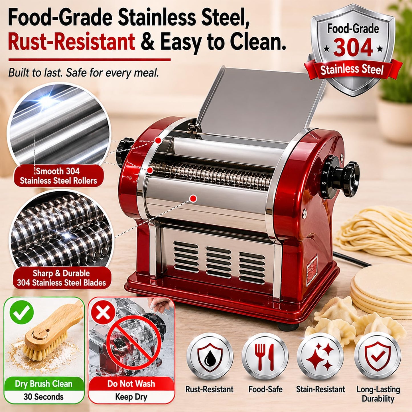 SHILINTONG Electric Pasta Noodle Maker Machine, Built-in 2.5 mm Blade, Dough Width 14 cm, 0.3-4 mm Adjustable Thickness, Output 5Kg/H for Home & Commercial Use