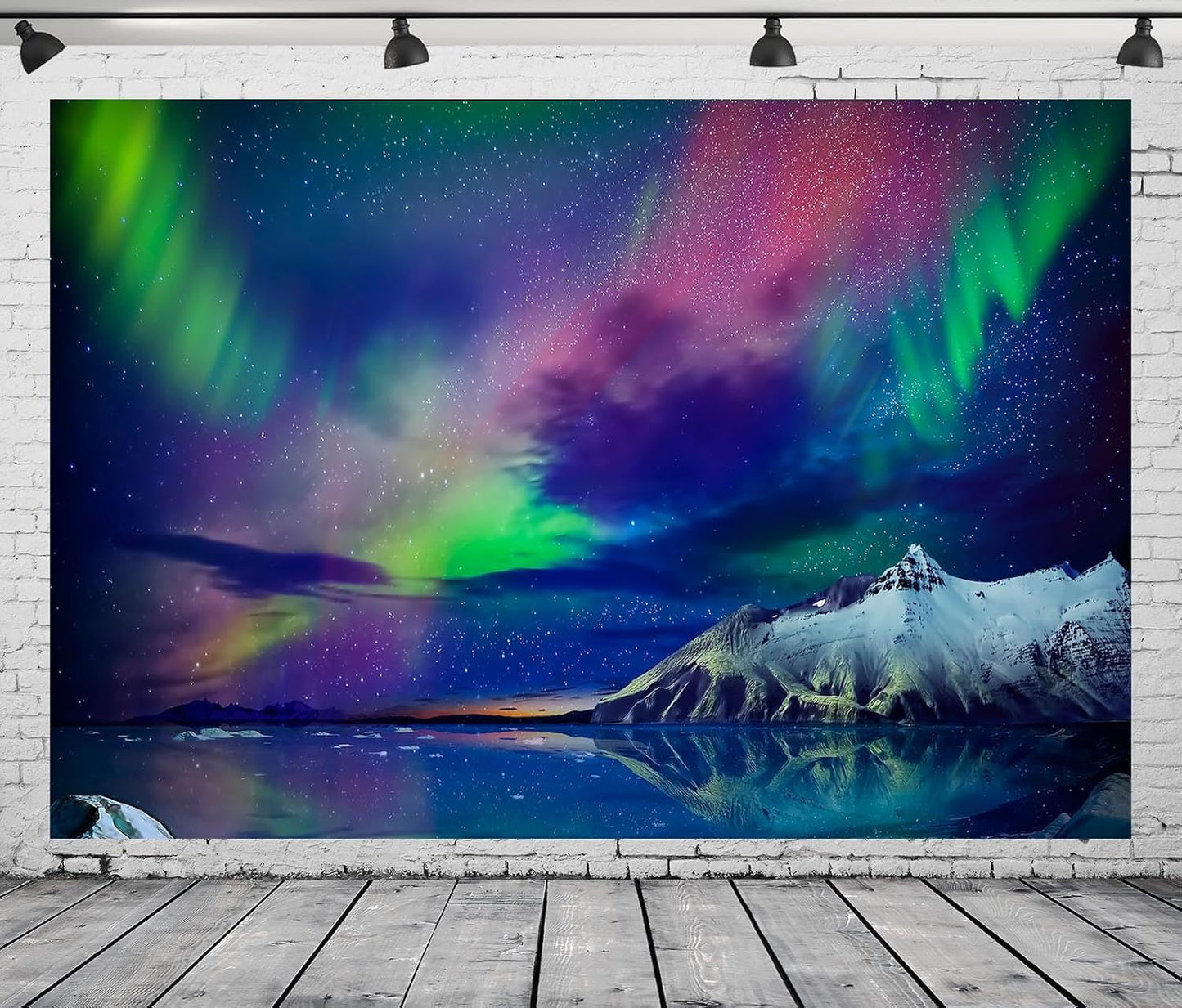 BELECO 5x3ft Fabric Gorgeous Northern Lights Backdrop Norway Aurora Borealis Alaska Snow-Capped Mountains and Sea View
