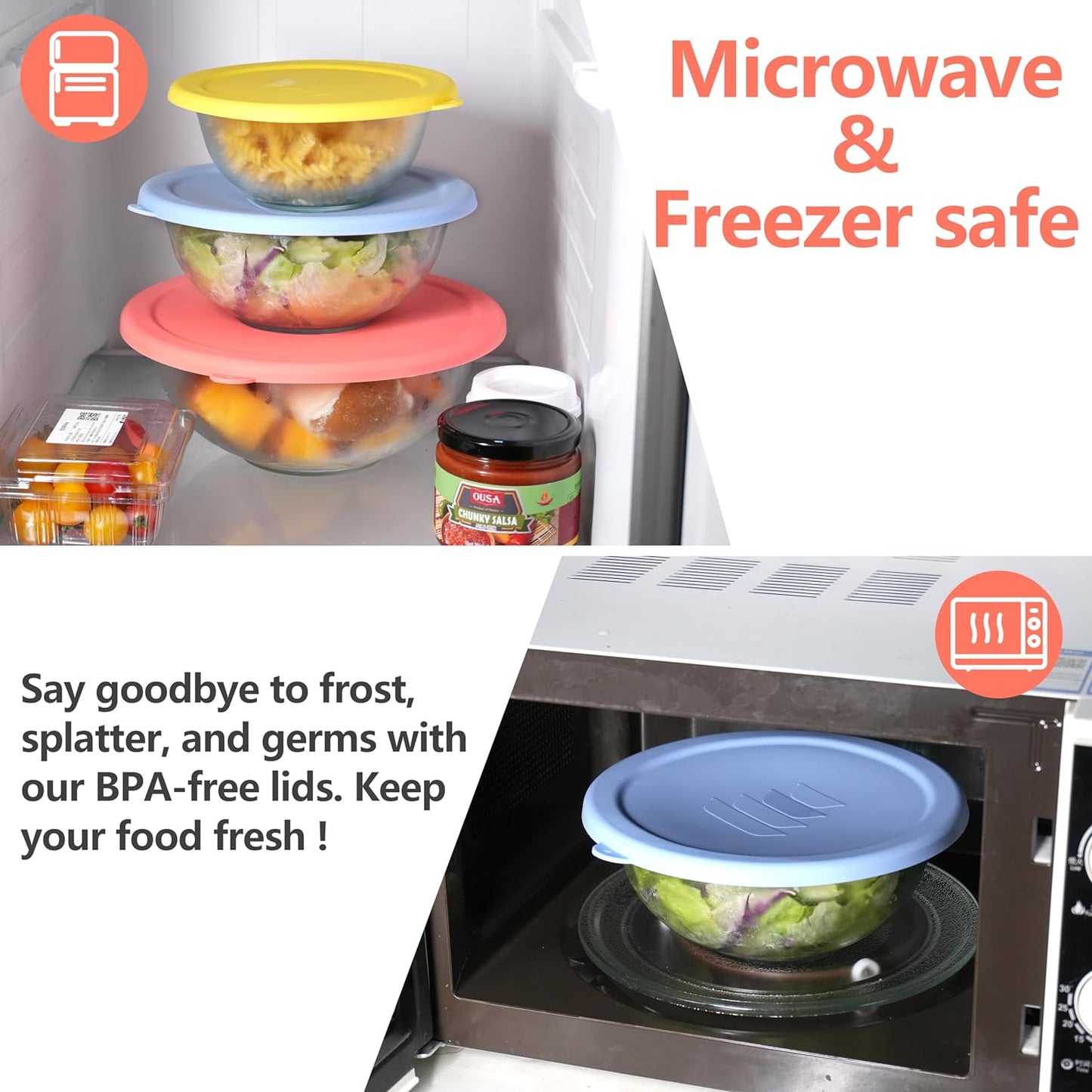 Pyrex Silicone Replacement Lids - Food Grade Covers for 1 Quart, 1.5 Quart & 2.5 Quart Bowls | Dishwasher & Microwave Safe - 3 Pack
