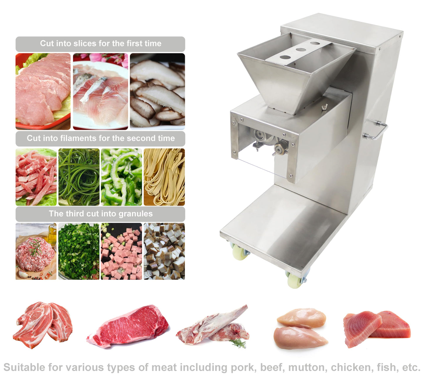 TECHTONGDA Commercial Meat Slicer Meat Cutting Machine with 8mm Blade Electric Stainless Steel Meat Cutter Slicer Steak Pork Meat Cutter Slicer TJ130L 882LBS/H 110V