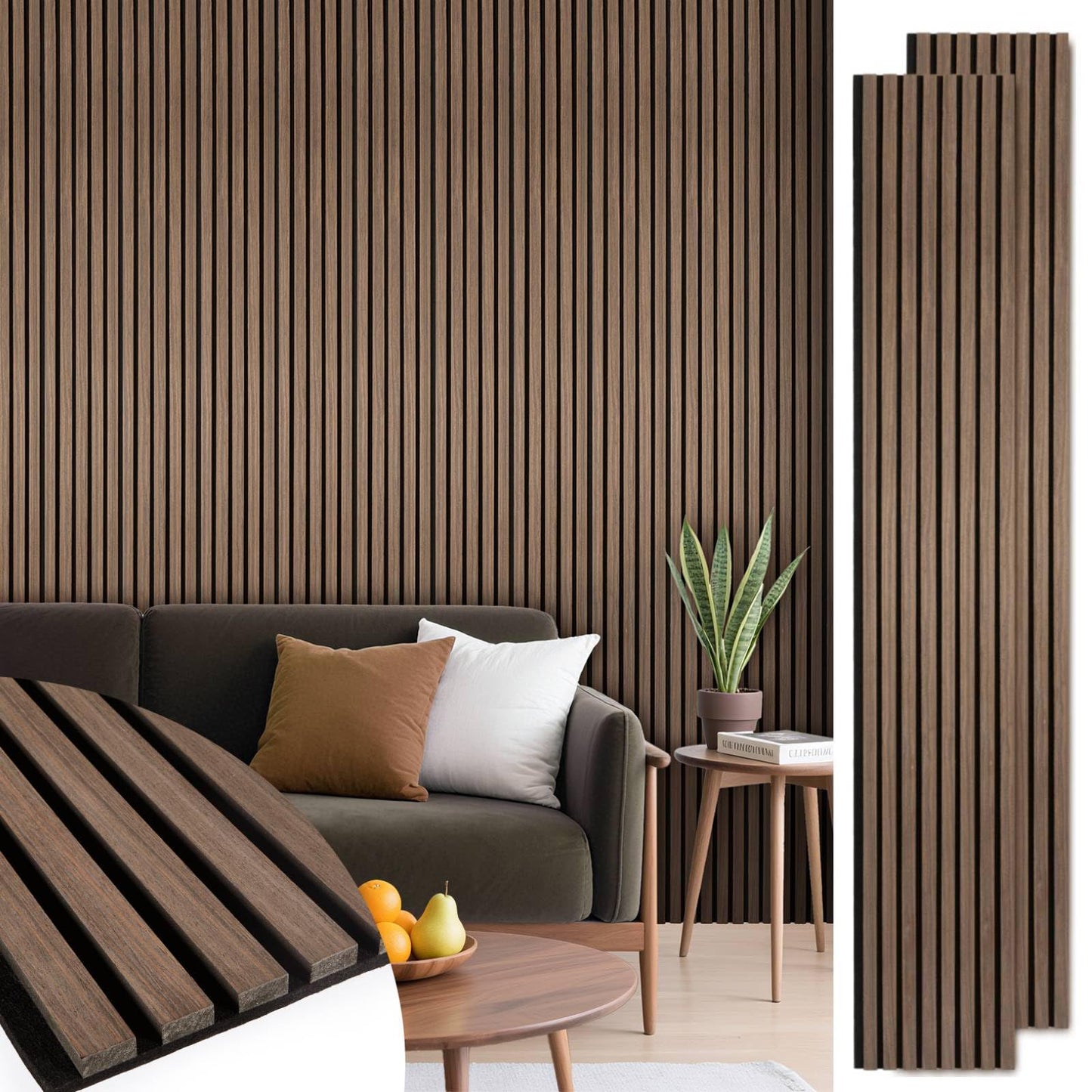 LARWORKS Acoustic Wood Slat Panels 2 Pack 106" x 12.6", Soundproof Wooden Wall Panels, 3D Fluted Panel for Interior Wall Decor, Living Room, Bedroom - Walnut (Cover Approx. 19 sq.ft)